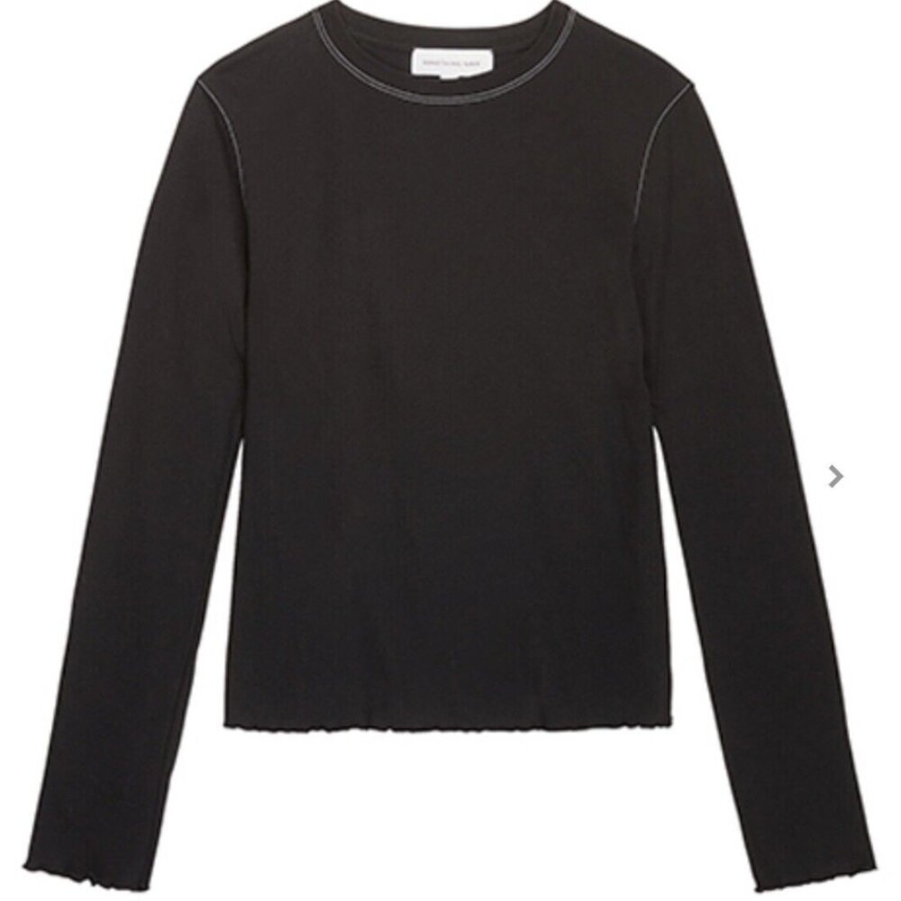 Something Navy Contrast Stitch Lettuce Edge Top